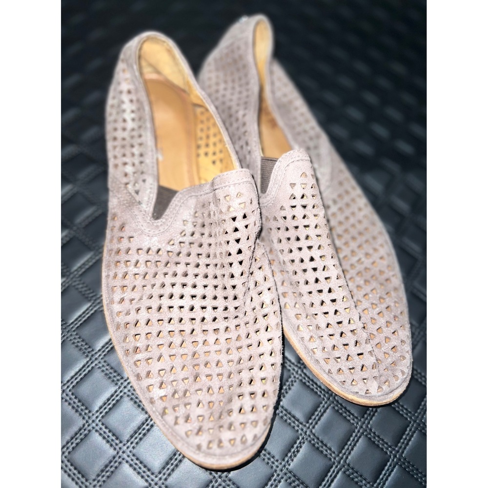Trask Perforated Metallic‎ Suede Loafers Womens Grey Good Used Condition Slip On